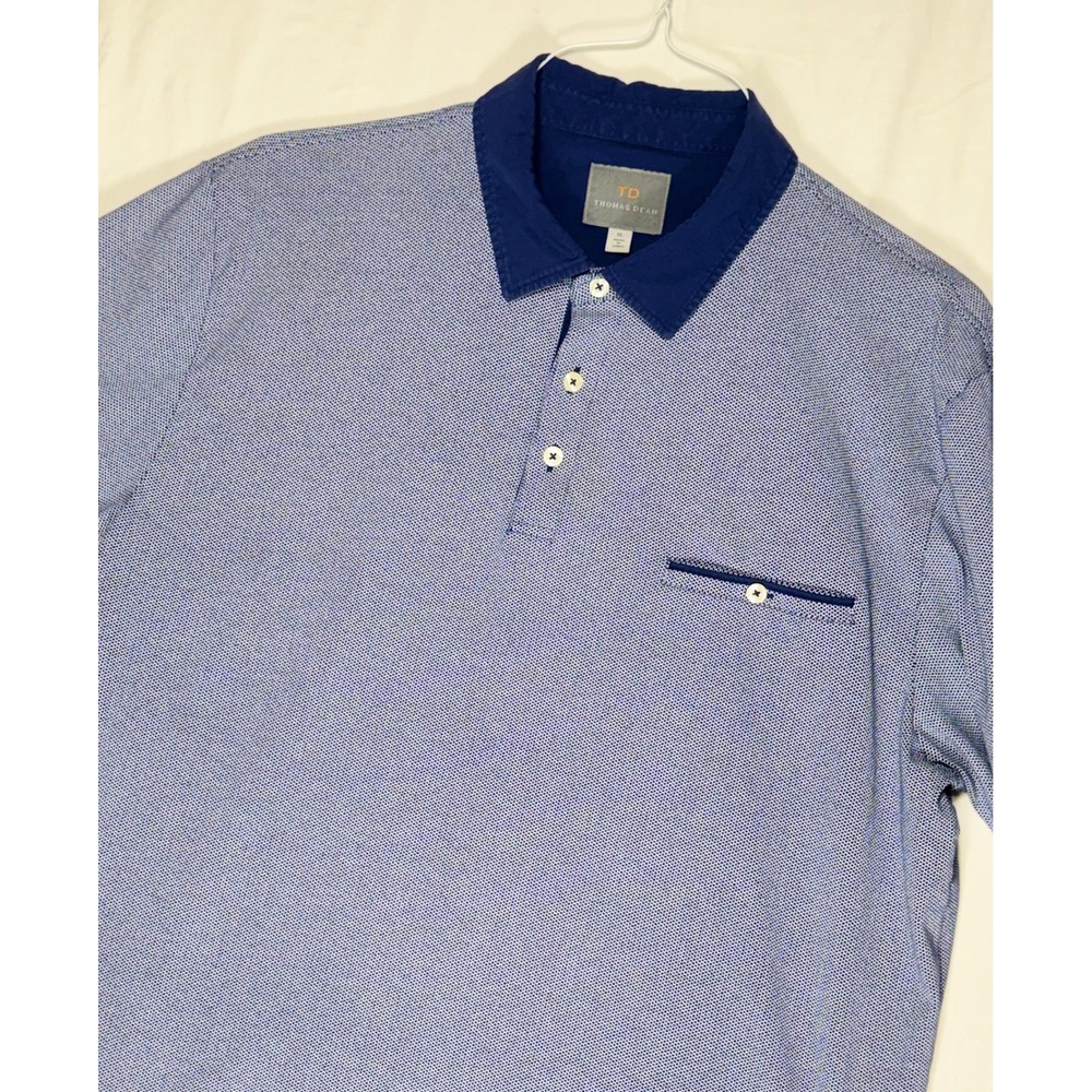 Thomas‎ Dean Mens Blue Micro Dot Print Short Sleeve Polo Shirt XL